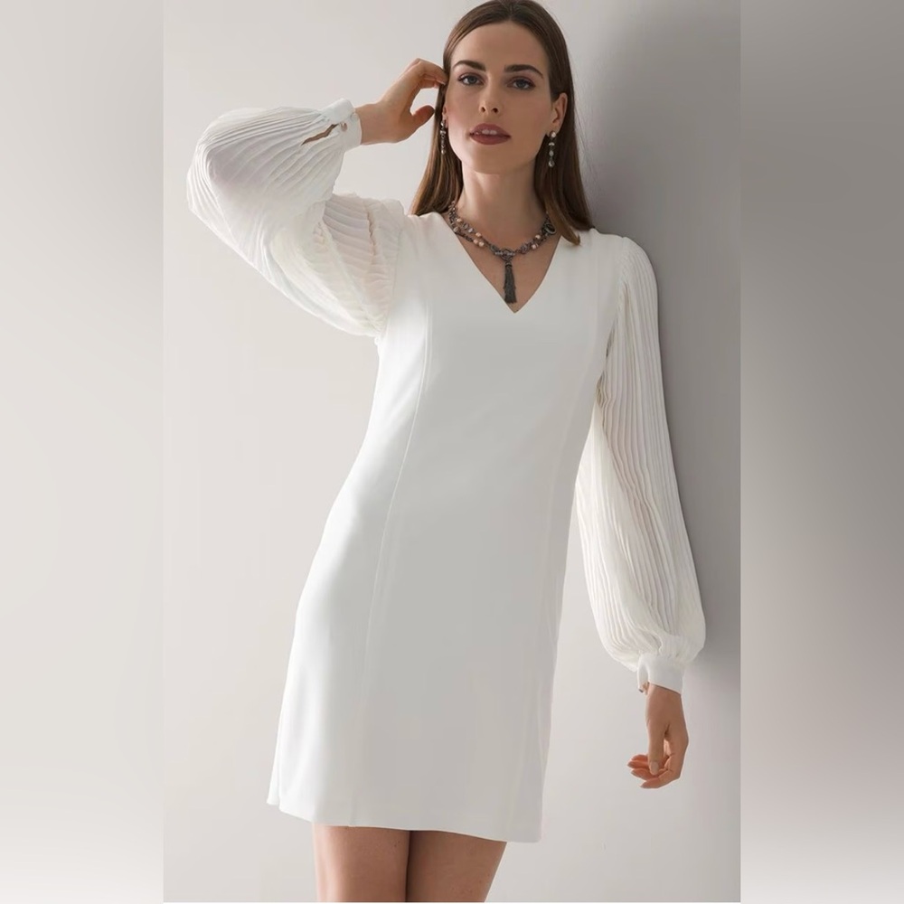 White House Black Market White Long Sleeve V-Neck Dress